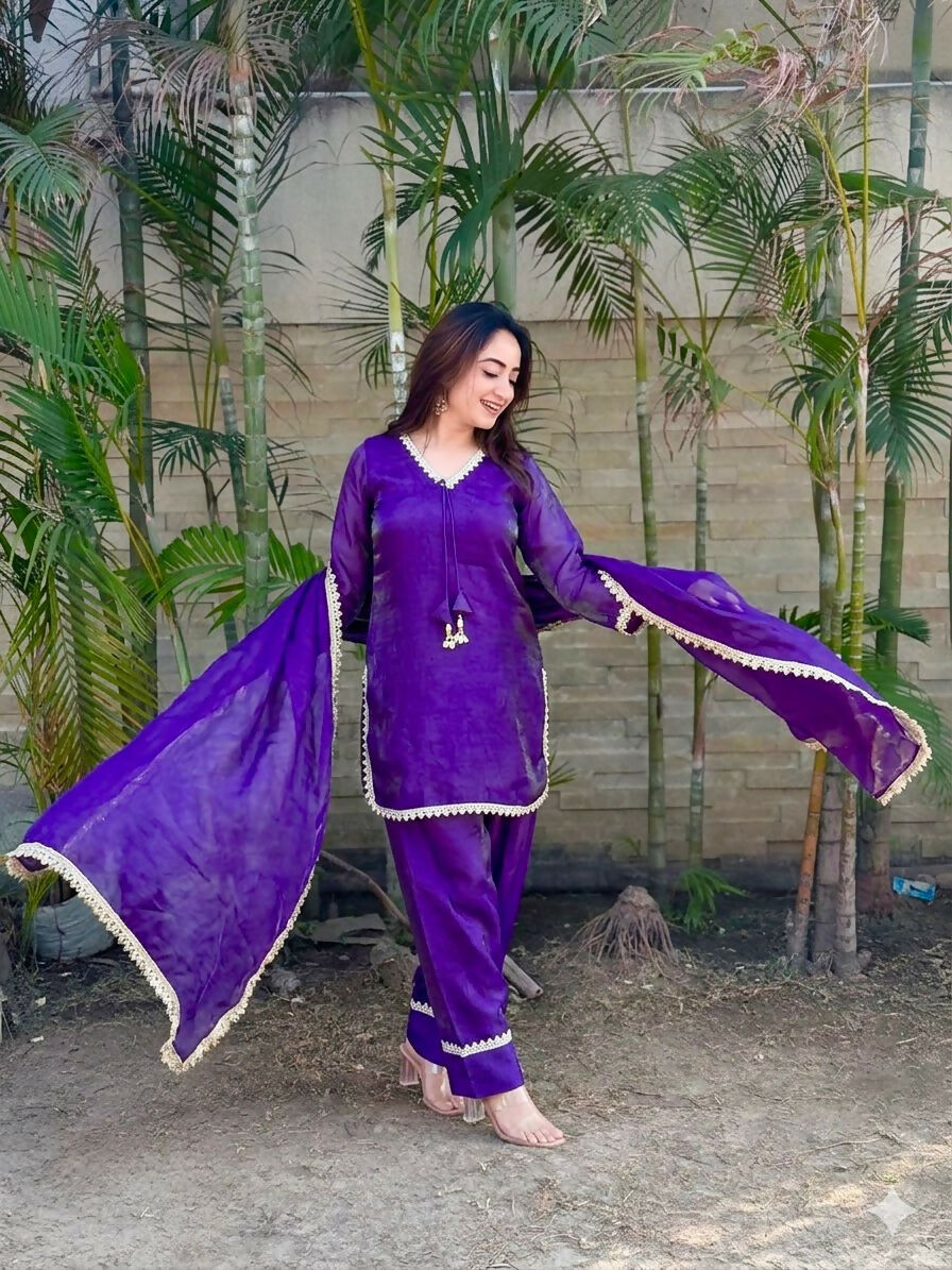 Teeya Creation New Trendy Elegant Jambli Chanderi Silk Kurta Set with Matching Dupatta | Grocsy