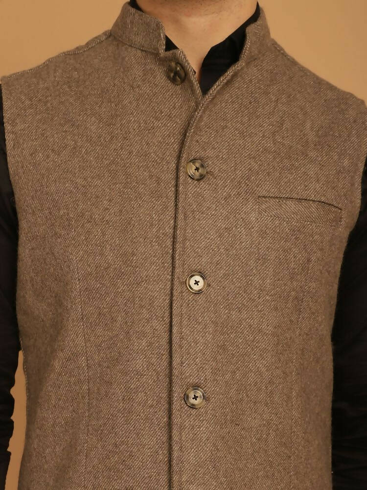 Even Apparels Pure Wool Nehru Jacket - Beige | Grocsy