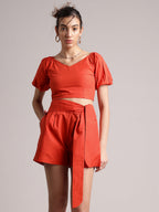 Zaccai Women's Rust Poplin Solid Co-Ords | Grocsy