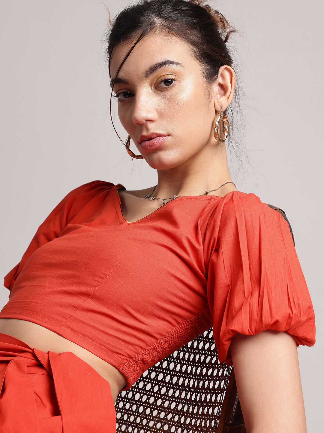 Zaccai Women's Rust Poplin Solid Co-Ords | Grocsy