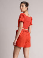 Zaccai Women's Rust Poplin Solid Co-Ords | Grocsy