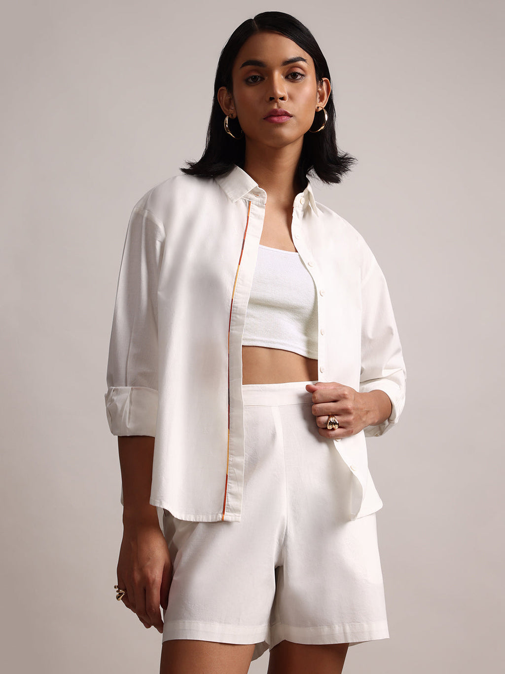 Zaccai Women's White Poplin Solid Co-Ords | Grocsy