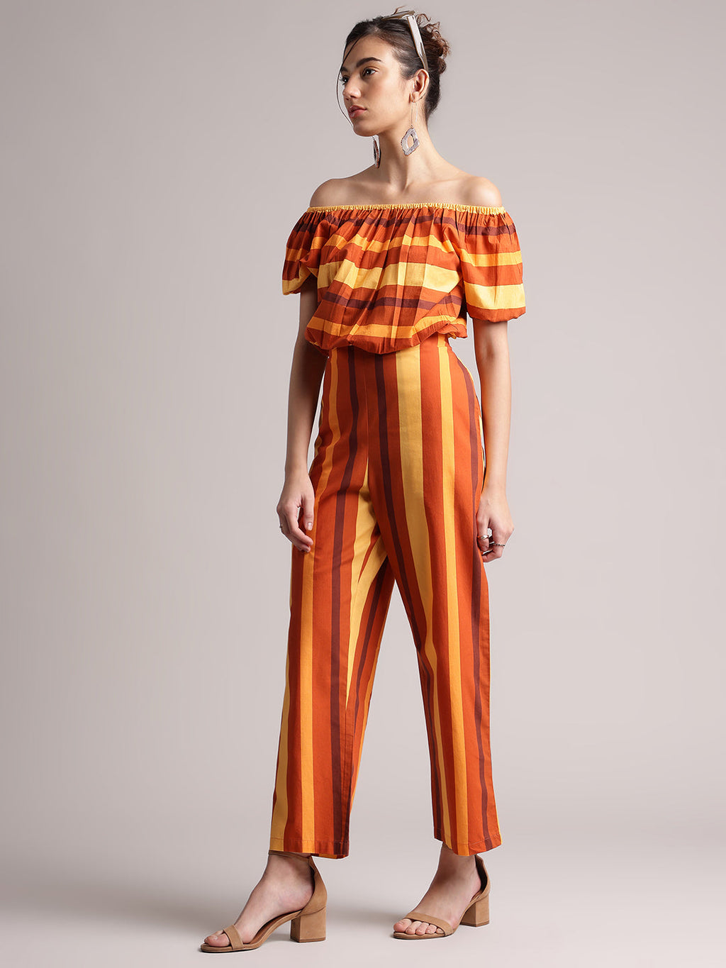 Zaccai Women's Brown Poplin Striped Co-Ords | Grocsy