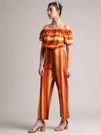 Zaccai Women's Brown Poplin Striped Co-Ords | Grocsy