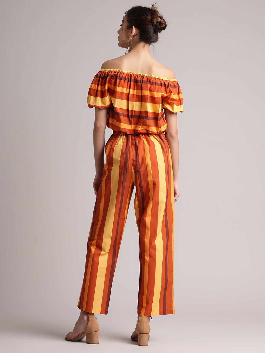 Zaccai Women's Brown Poplin Striped Co-Ords | Grocsy