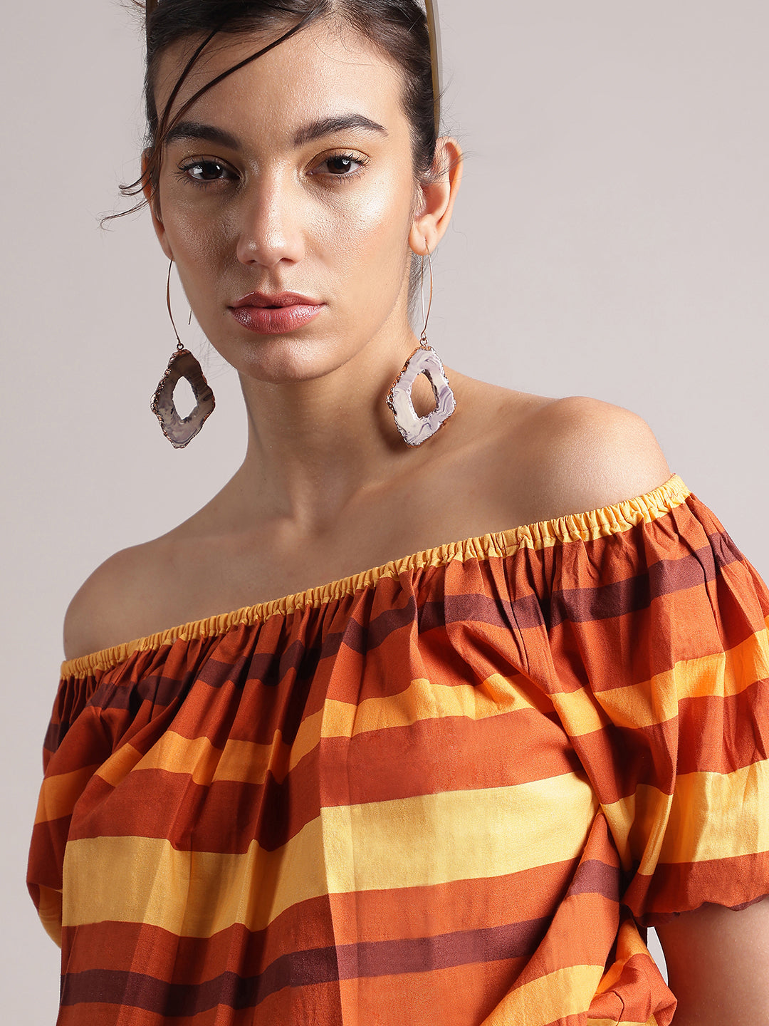 Zaccai Women's Brown Poplin Striped Co-Ords | Grocsy