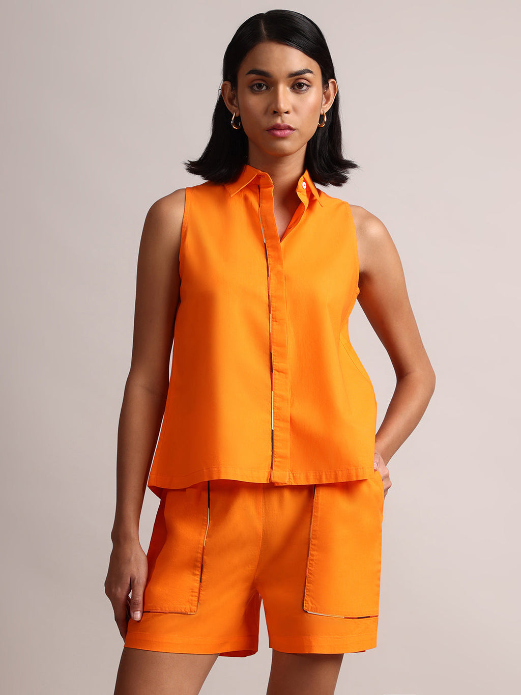 Zaccai Women's Orange Poplin Solid Co-Ords | Grocsy