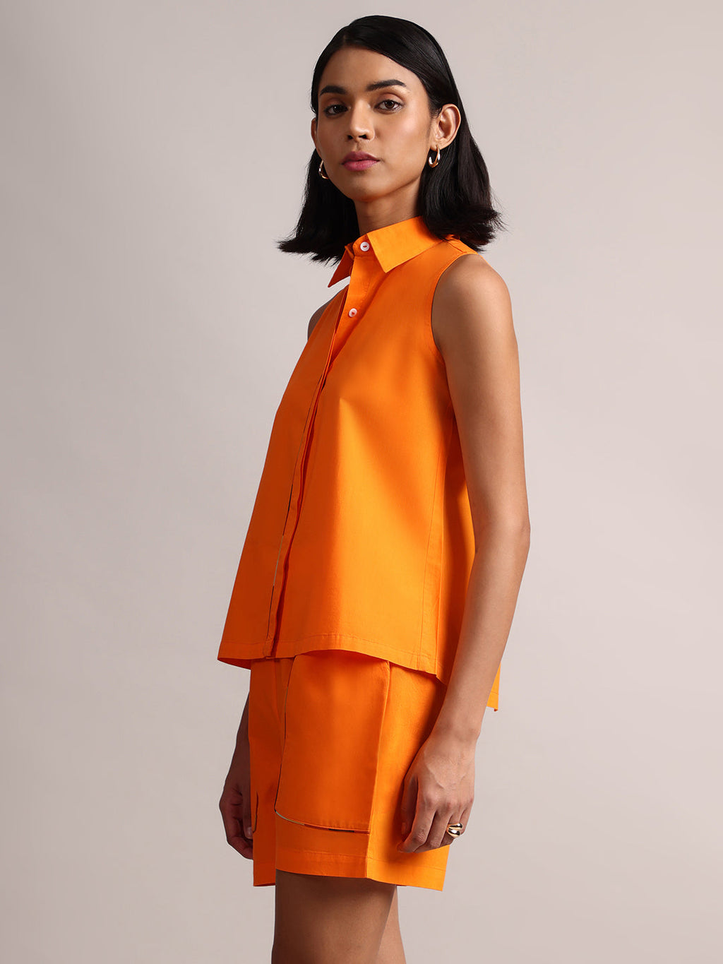 Zaccai Women's Orange Poplin Solid Co-Ords | Grocsy