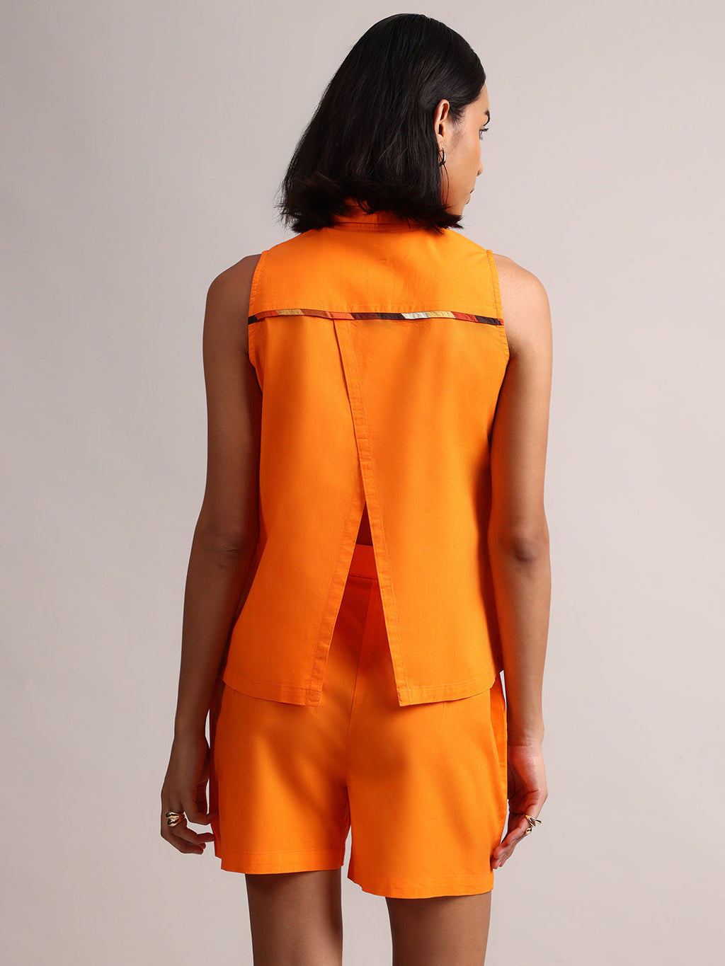 Zaccai Women's Orange Poplin Solid Co-Ords | Grocsy