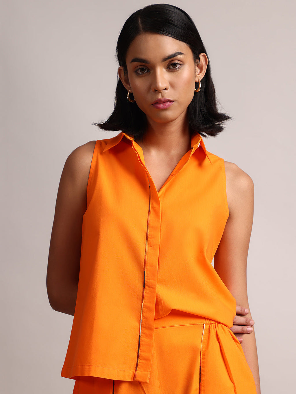 Zaccai Women's Orange Poplin Solid Co-Ords | Grocsy