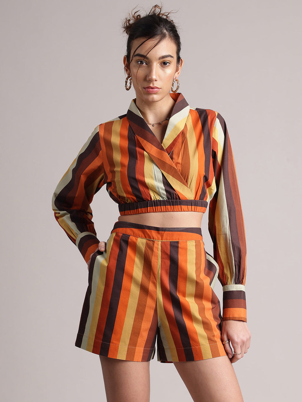 Zaccai Women's Rust Poplin Striped Co-Ords | Grocsy