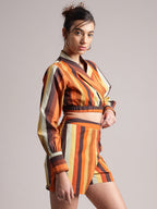 Zaccai Women's Rust Poplin Striped Co-Ords | Grocsy