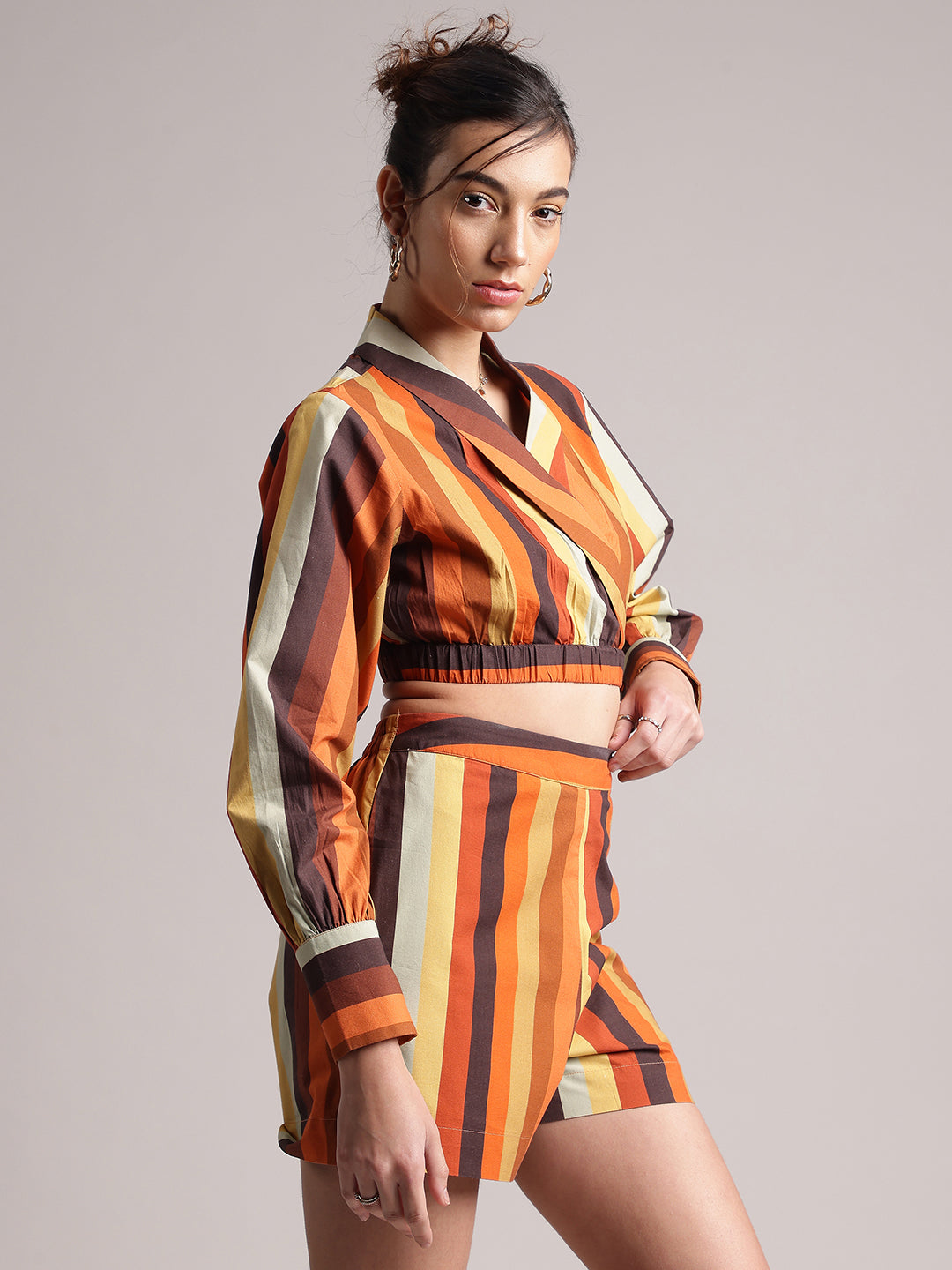 Zaccai Women's Rust Poplin Striped Co-Ords | Grocsy