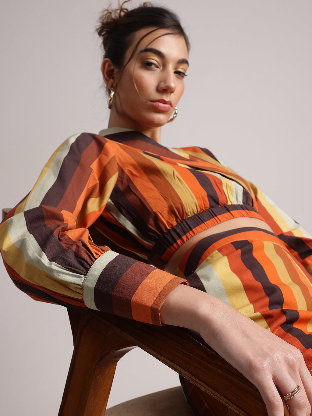 Zaccai Women's Rust Poplin Striped Co-Ords | Grocsy