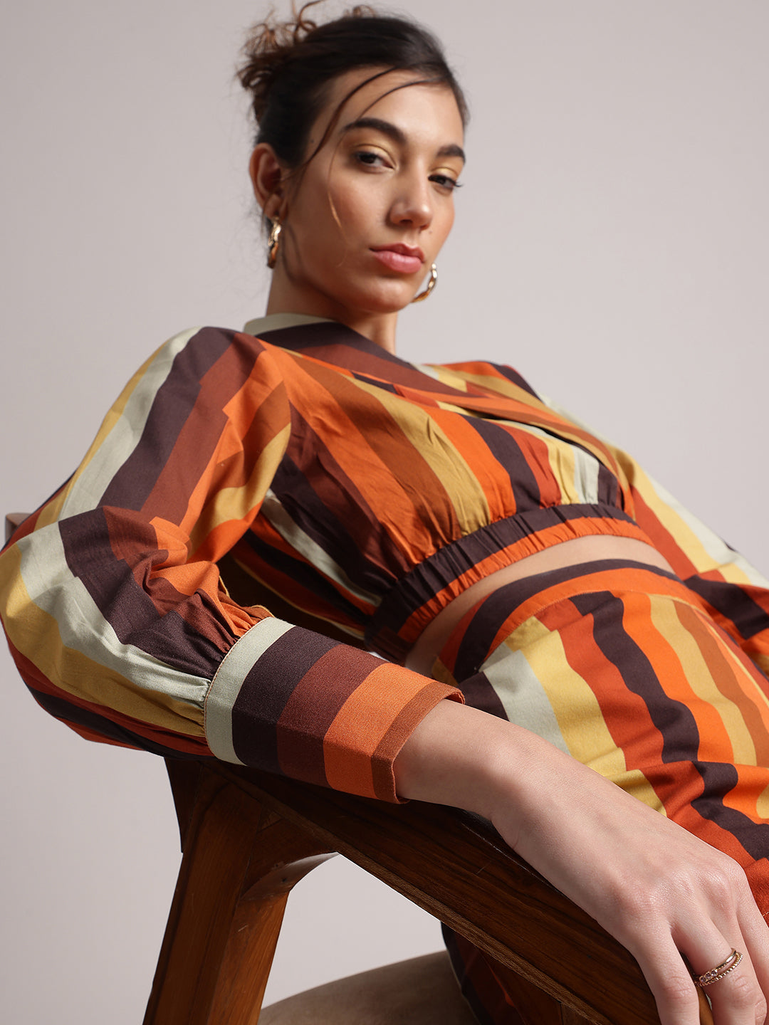 Zaccai Women's Rust Poplin Striped Co-Ords | Grocsy