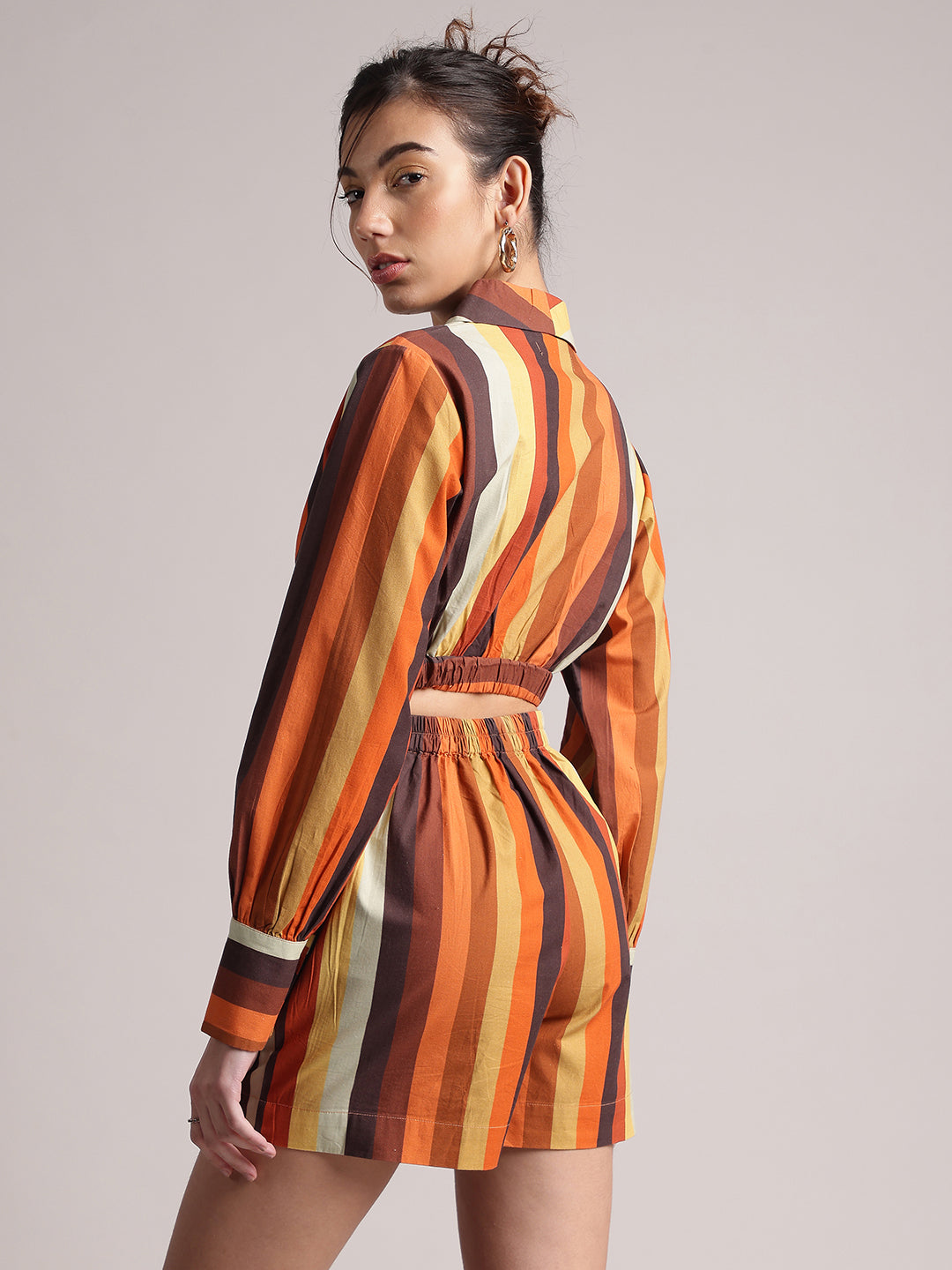 Zaccai Women's Rust Poplin Striped Co-Ords | Grocsy
