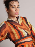 Zaccai Women's Rust Poplin Striped Co-Ords | Grocsy