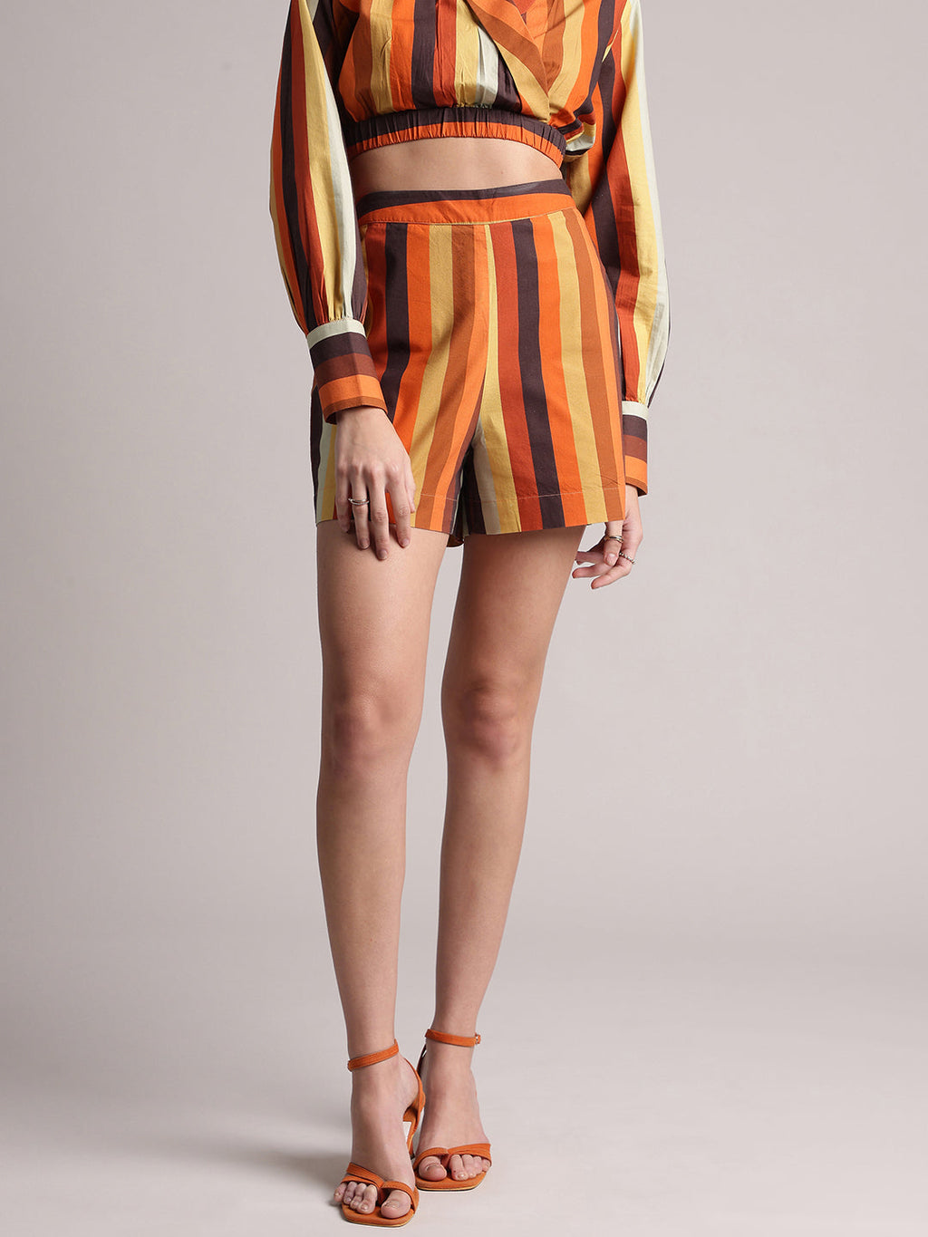 Zaccai Women's Rust Poplin Striped Co-Ords | Grocsy
