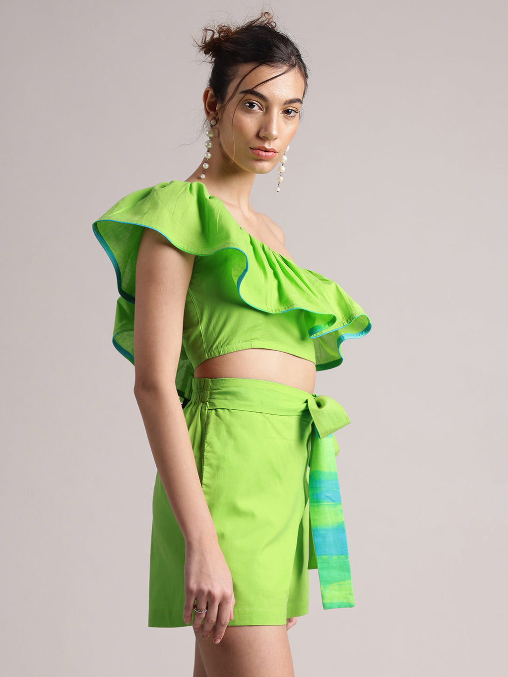 Zaccai Women's Green Cambric Solid Co-Ords | Grocsy