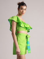 Zaccai Women's Green Cambric Solid Co-Ords | Grocsy