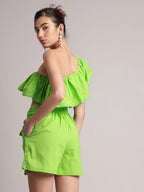 Zaccai Women's Green Cambric Solid Co-Ords | Grocsy