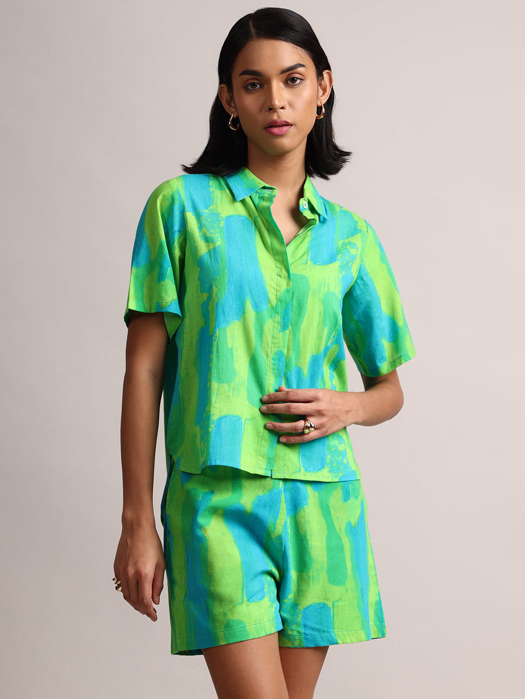 Zaccai Women's Lime Cambric Abstract Dress | Grocsy