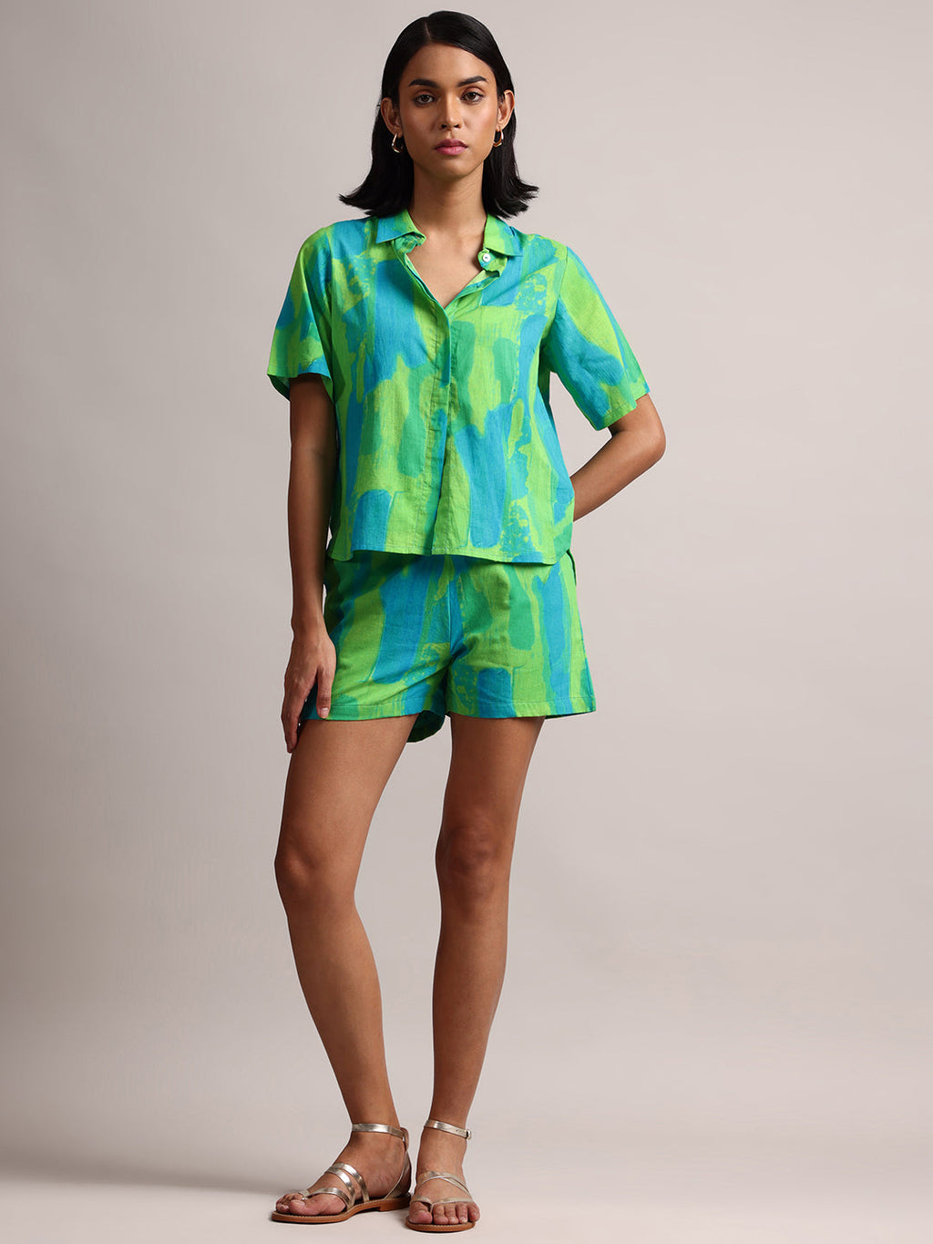 Zaccai Women's Lime Cambric Abstract Dress | Grocsy