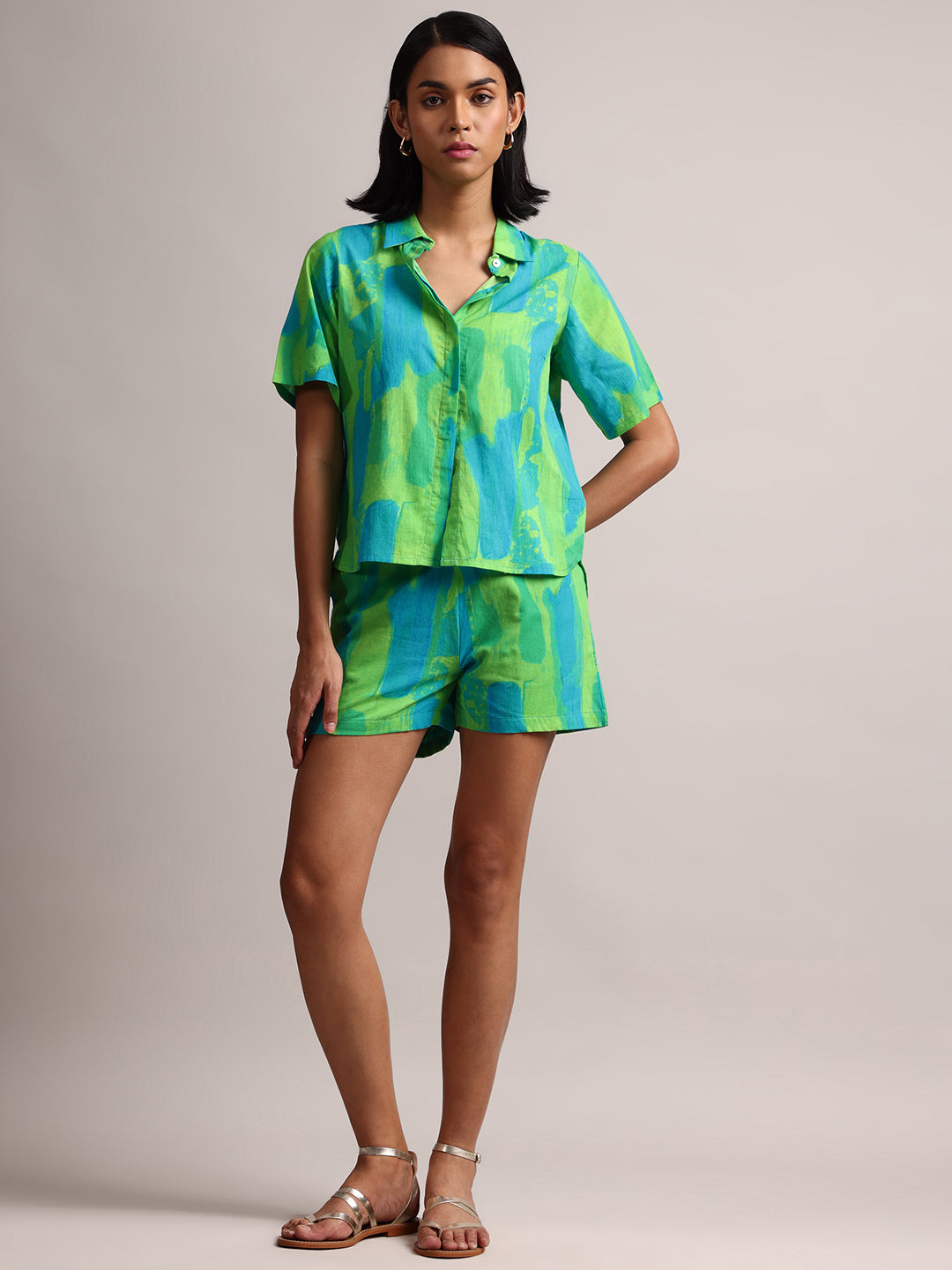 Zaccai Women's Lime Cambric Abstract Dress | Grocsy