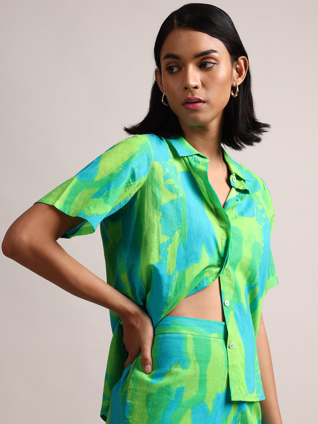 Zaccai Women's Lime Cambric Abstract Dress | Grocsy