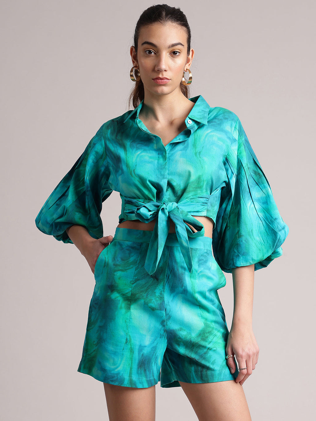 Zaccai Women's Aqua Cambric Abstract Co-Ords | Grocsy