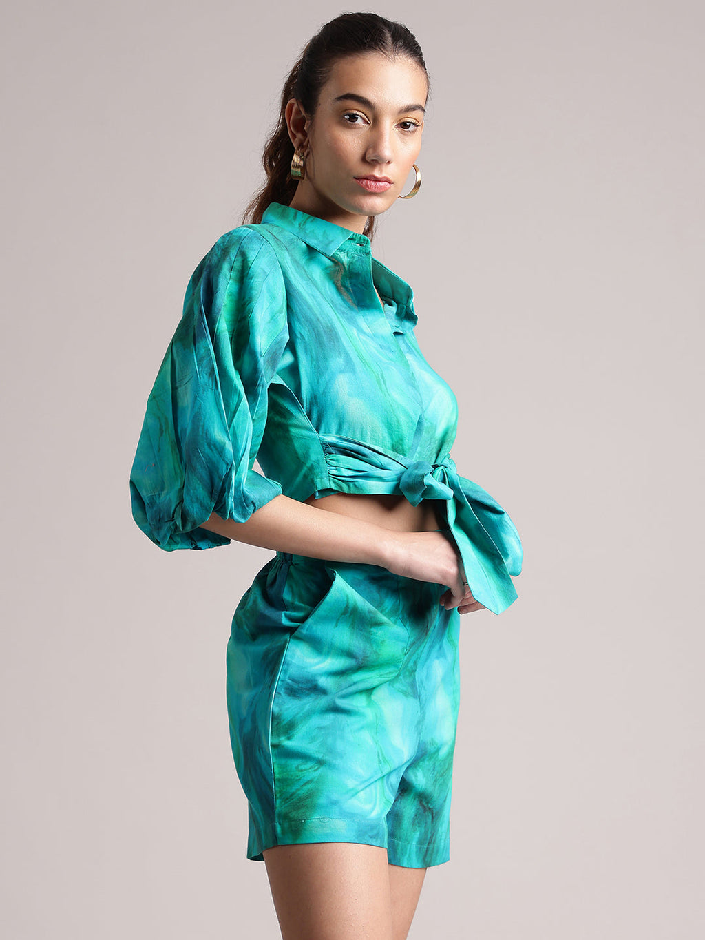 Zaccai Women's Aqua Cambric Abstract Co-Ords | Grocsy