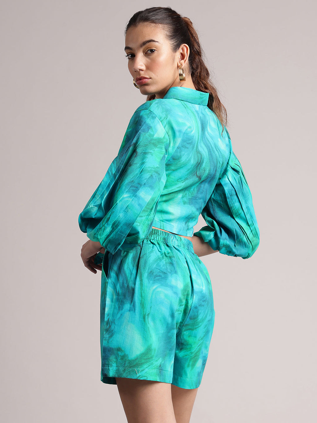 Zaccai Women's Aqua Cambric Abstract Co-Ords | Grocsy