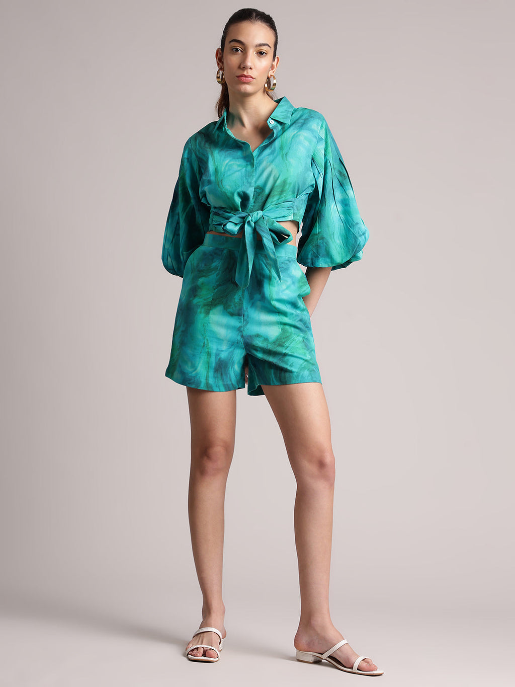 Zaccai Women's Aqua Cambric Abstract Co-Ords | Grocsy