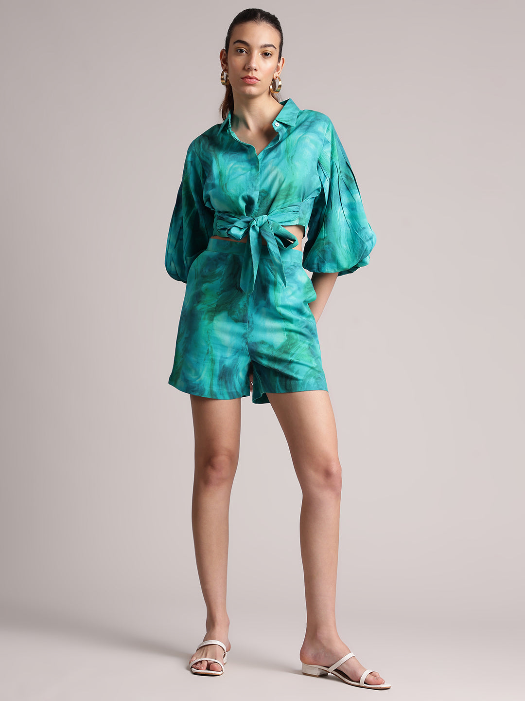 Zaccai Women's Aqua Cambric Abstract Co-Ords | Grocsy