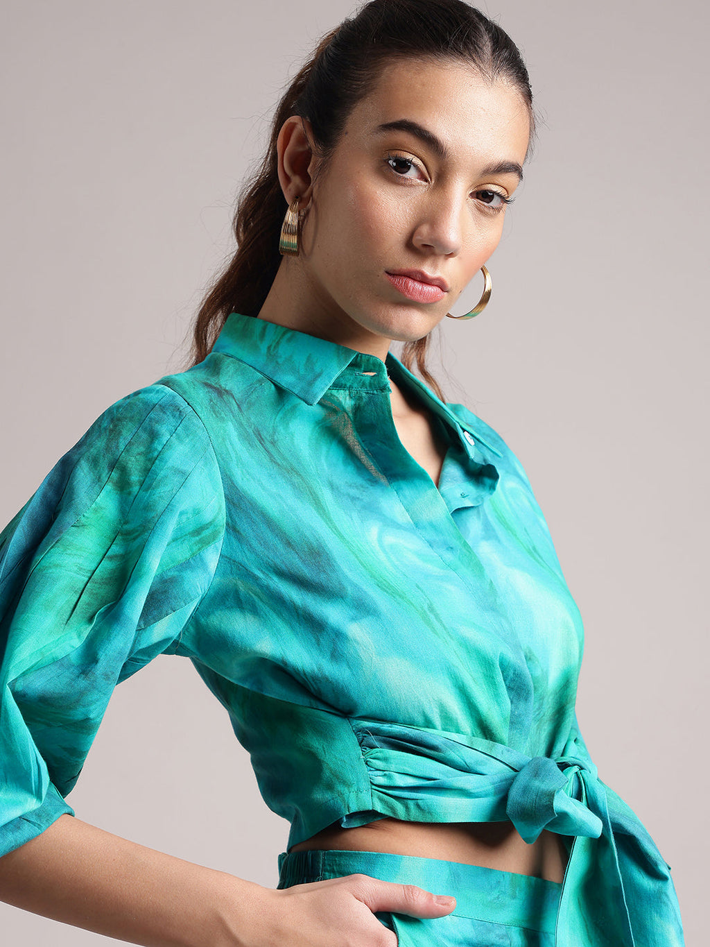 Zaccai Women's Aqua Cambric Abstract Co-Ords | Grocsy