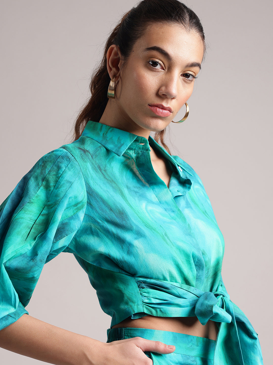 Zaccai Women's Aqua Cambric Abstract Co-Ords | Grocsy