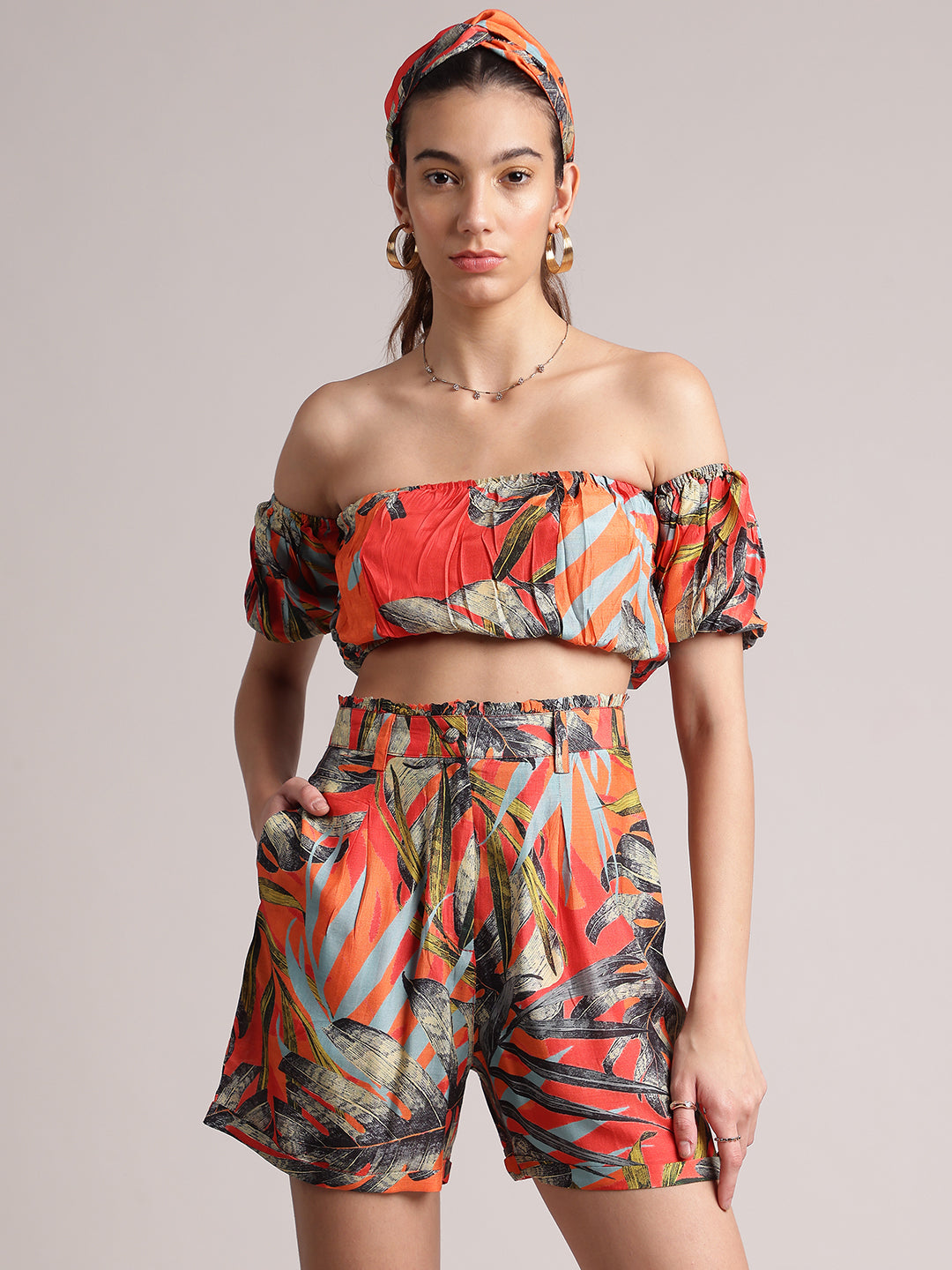 Zaccai Women's Orange Muslin Tropical Co-Ords | Grocsy
