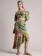 Zaccai Women's Green Muslin Tropical Co-Ords | Grocsy