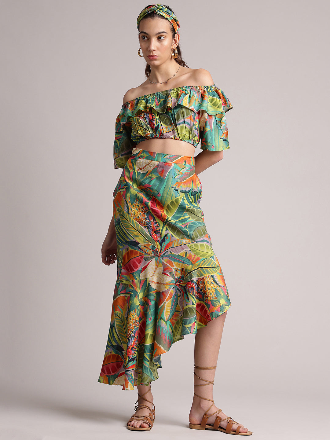 Zaccai Women's Green Muslin Tropical Co-Ords | Grocsy