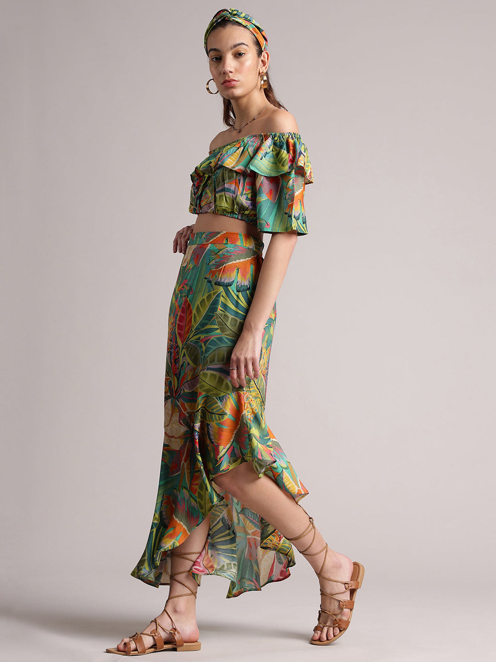 Zaccai Women's Green Muslin Tropical Co-Ords | Grocsy