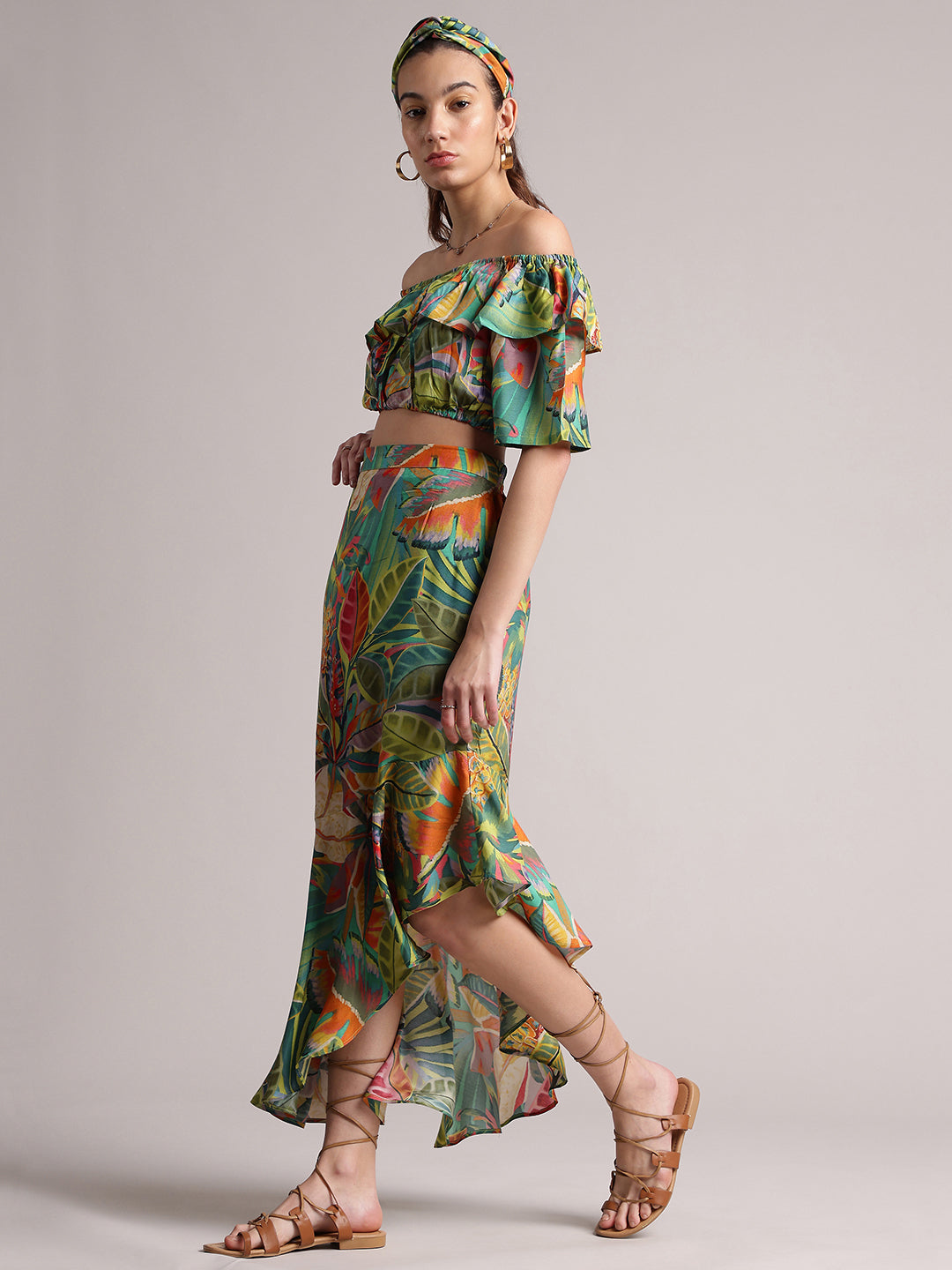 Zaccai Women's Green Muslin Tropical Co-Ords | Grocsy