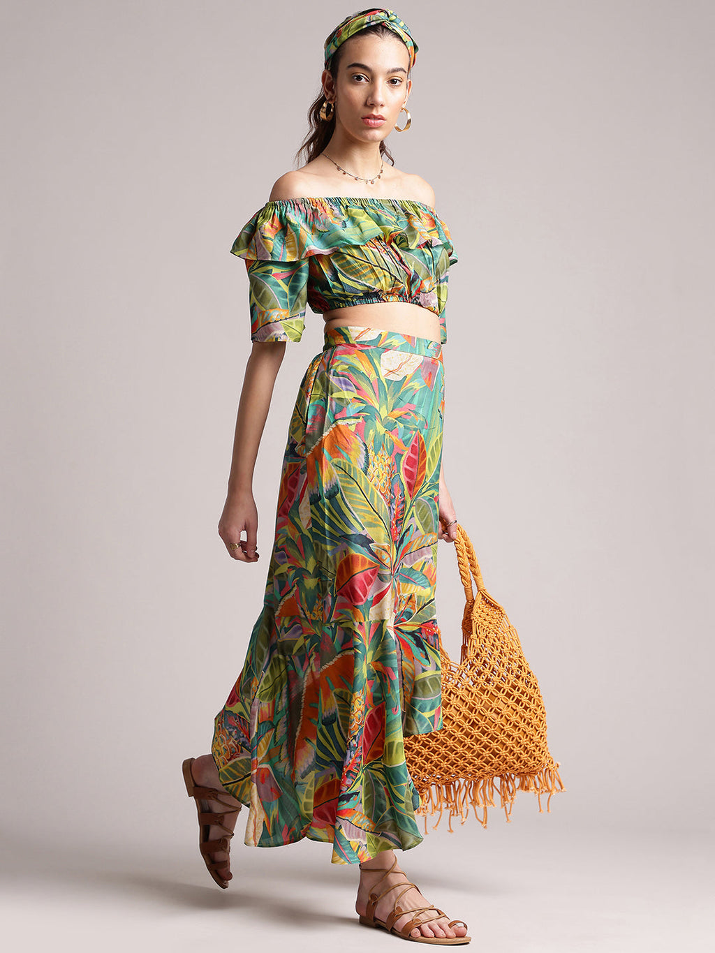 Zaccai Women's Green Muslin Tropical Co-Ords | Grocsy