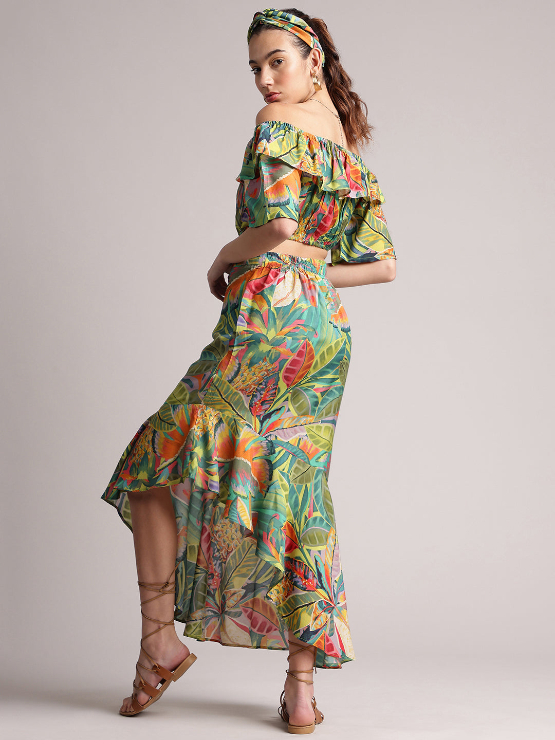 Zaccai Women's Green Muslin Tropical Co-Ords | Grocsy