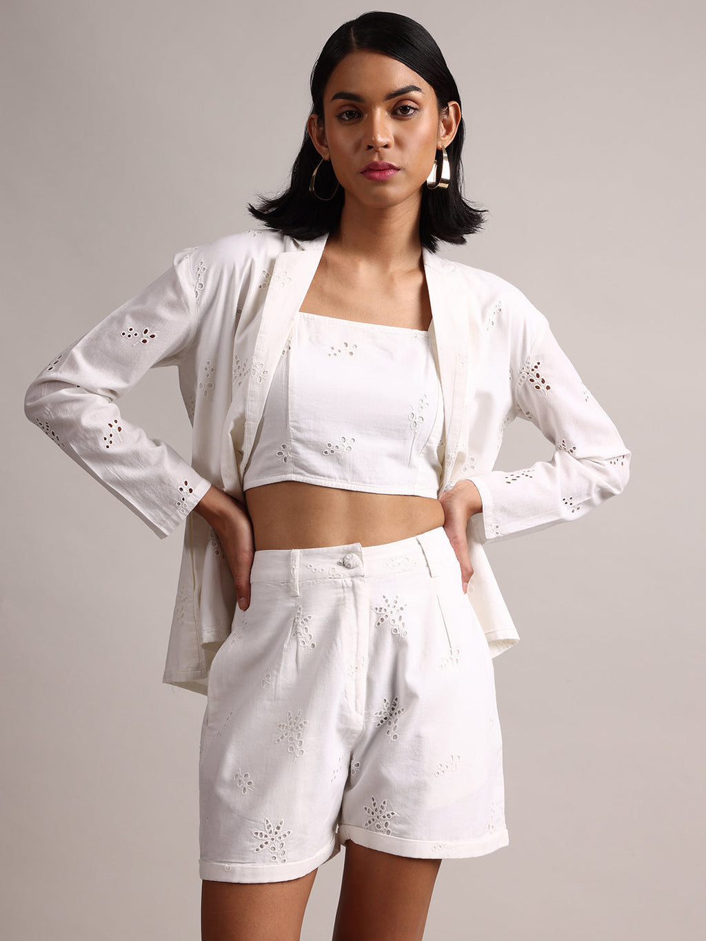 Zaccai Women's White Cambric Schiffli Co-Ords | Grocsy