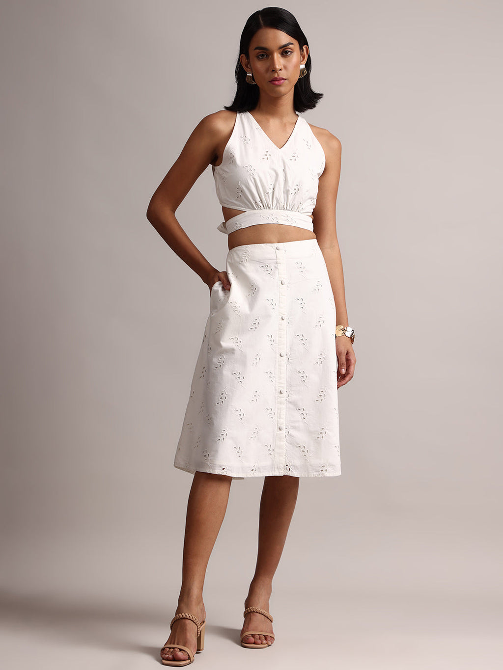 Zaccai Women's White Cambric Schiffli Co-Ords | Grocsy