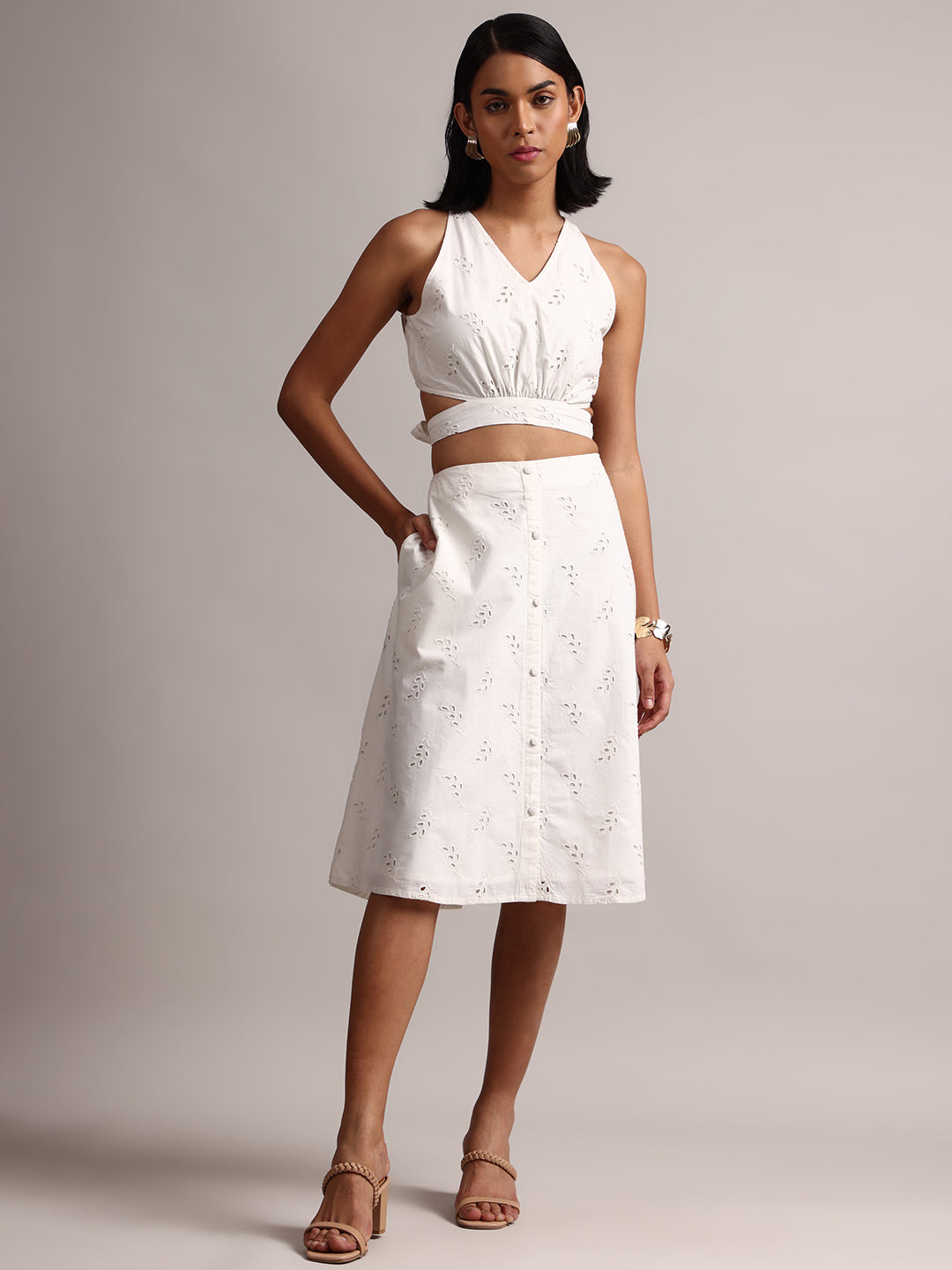 Zaccai Women's White Cambric Schiffli Co-Ords | Grocsy