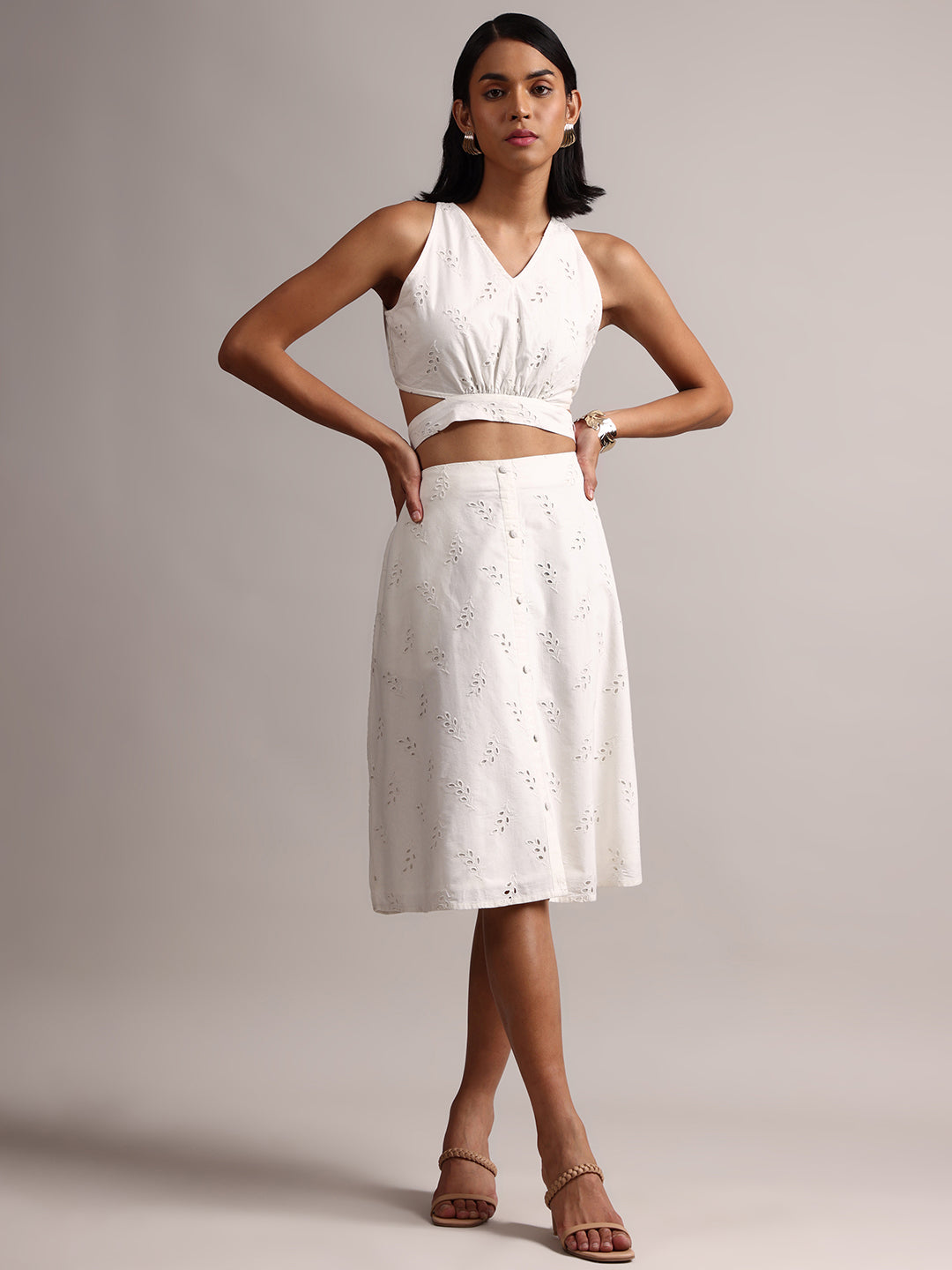 Zaccai Women's White Cambric Schiffli Co-Ords | Grocsy
