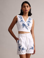Zaccai Women's White Cambric Embroidered Co-Ords | Grocsy