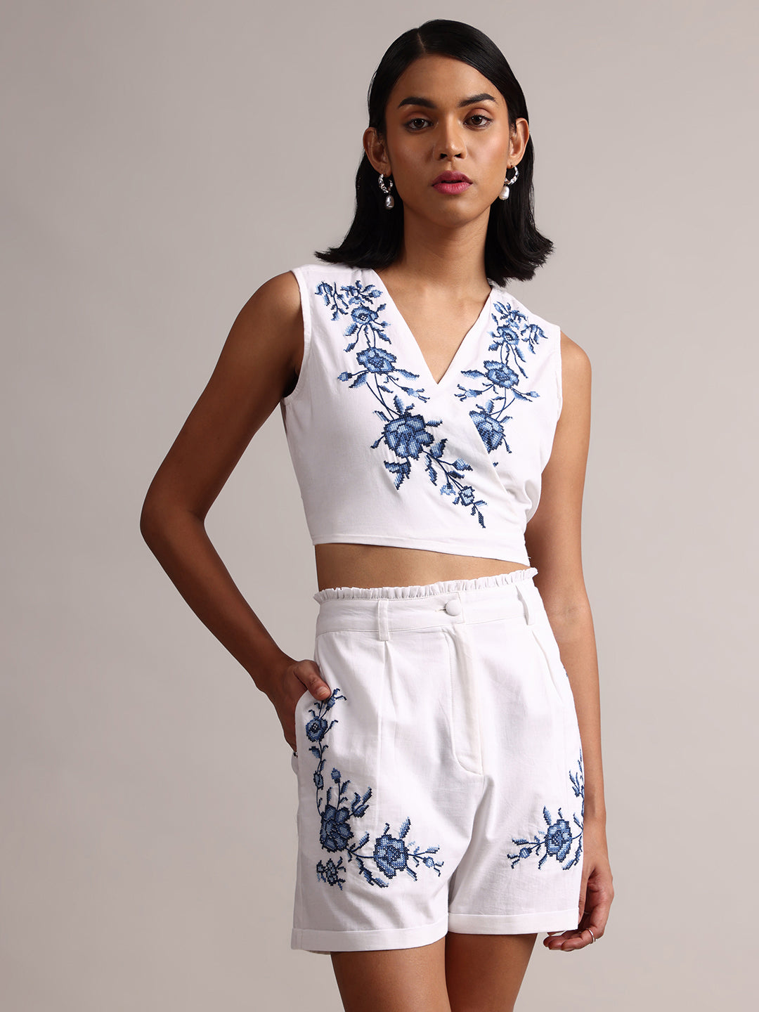 Zaccai Women's White Cambric Embroidered Co-Ords | Grocsy