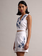 Zaccai Women's White Cambric Embroidered Co-Ords | Grocsy
